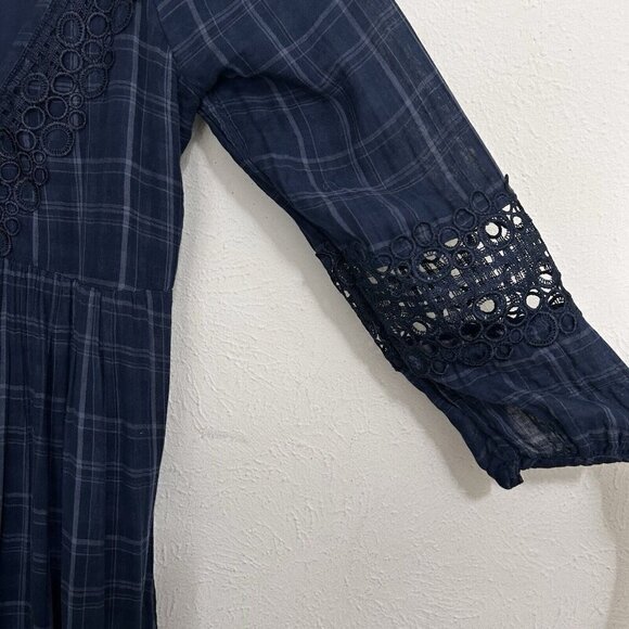 AKEMI + KIN ANTHROPOLOGIE Codie Kerchief DRESS Crochet Trim Blue Plaid Size - Picture 6 of 16